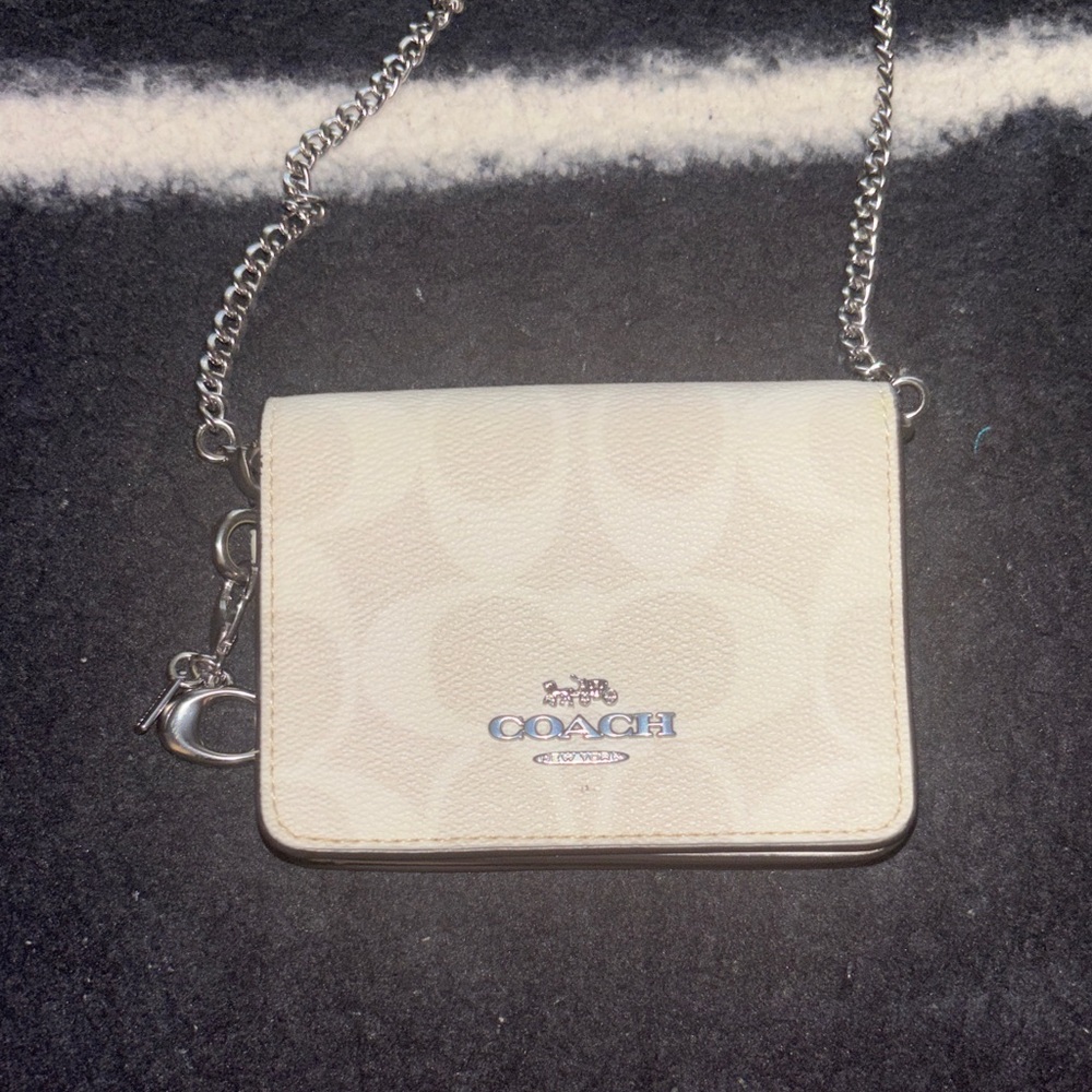 Coach White Wristlet with Silver Chain